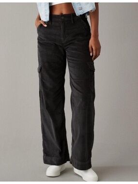 American Eagle Corduroy Super High Rise Baggy Wide Leg Cargo Pant Grey 0
